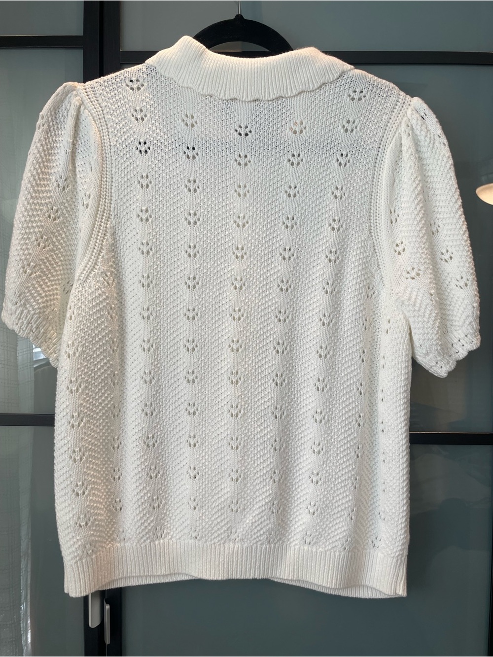 2/$20 ☀️ Pointelle Knit Button-Up Cardigan with Peter Pan Collar - White - Picture 2 of 4